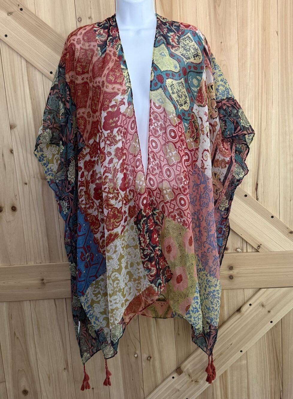 Moss Rose Boho Kimono Beach Wear Cover Up Tassel Lightweight Festival *No Tags